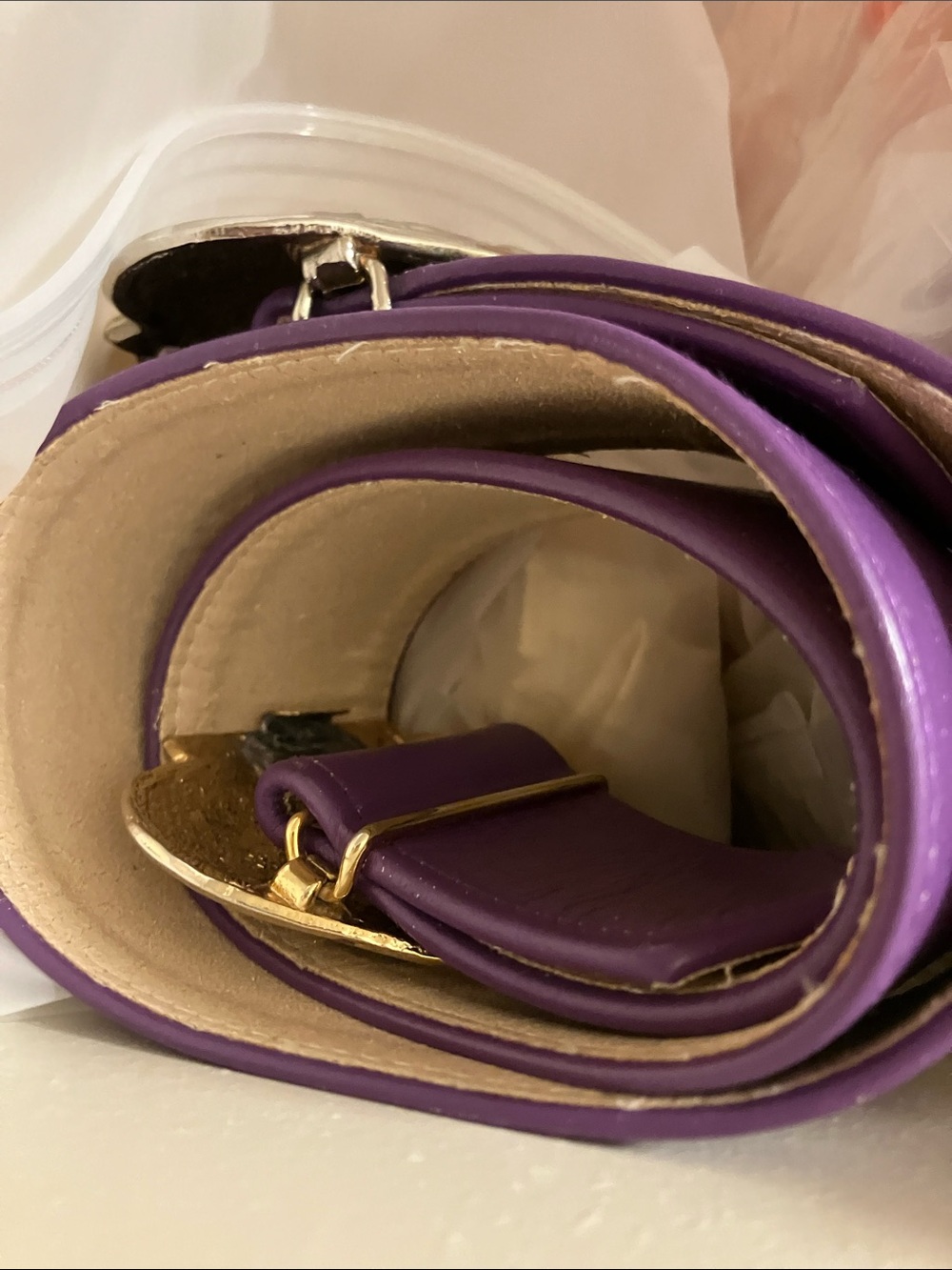 Purple leather Belt with gold slide Buckle